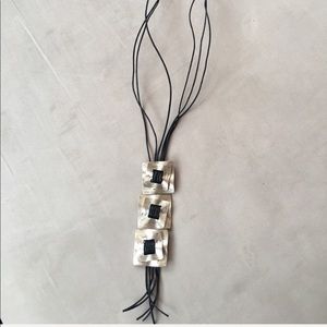 Black leather and metal necklace